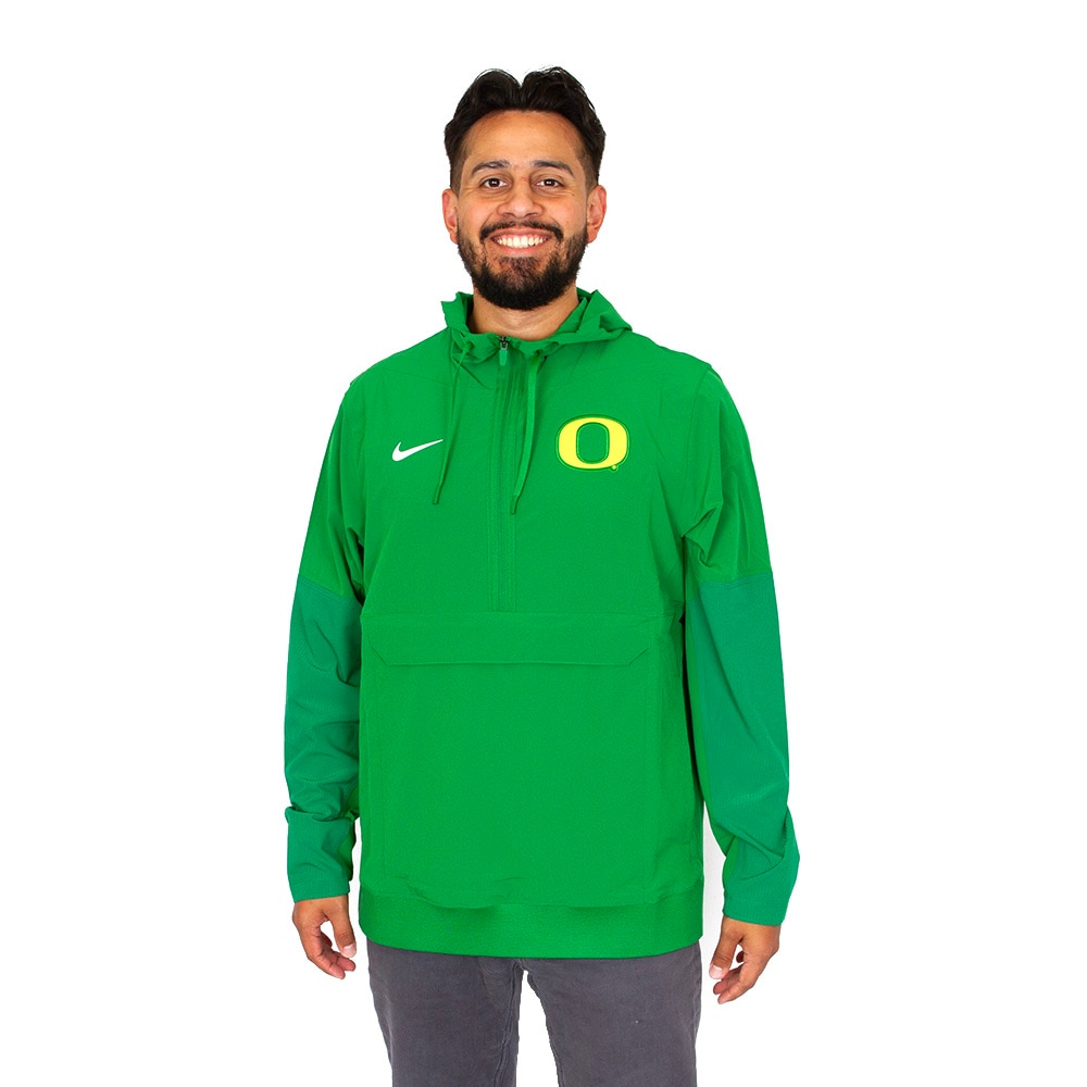 Classic Oregon O, Nike, Green, Coat/Jacket, Water Resistant, Men, Football, Taffeta, Anorak, Water Repellent, Sideline, Pullover, 926086